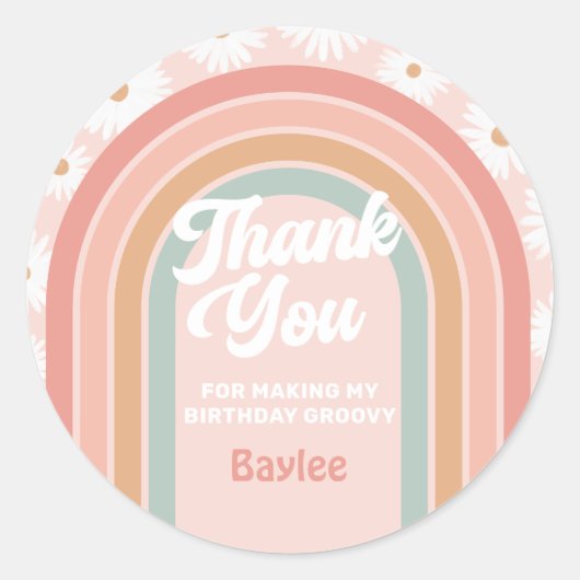 Sticker Rond Boho Retro Rainbow Daisy fête d'anniversaire (Devant)
