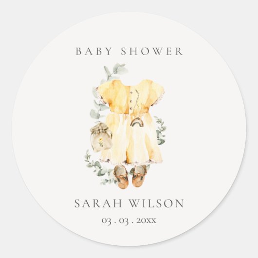 Sticker Rond Boho Robe Jaune Chaussures Foliage Fille Baby show (Devant)