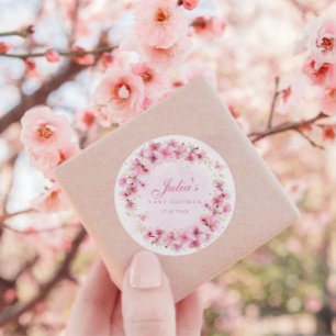 Sticker Rond Boho Rose Aquarelle Floral Butterfly Baby shower