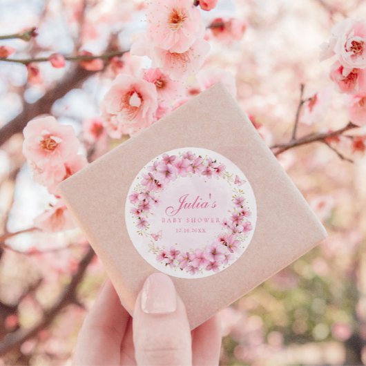 Sticker Rond Boho Rose Aquarelle Floral Butterfly Baby shower