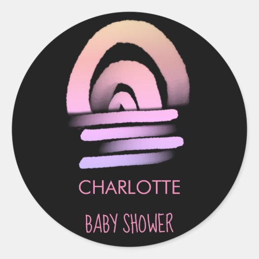 Sticker Rond Boho rose arc-en-ciel bébé fille douche (Devant)