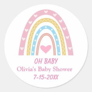Sticker Rond Boho rose bleu jaune arc-en-ciel Oh Baby shower