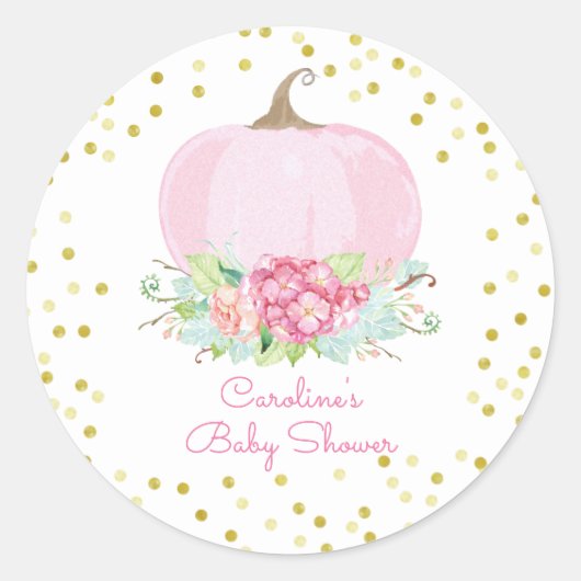 Sticker Rond Boho rose Citrouille Gold Dots bébé fille Douche (Devant)