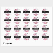Sticker Rond Boho rose fleurs et plumes mariage merci (Feuille)