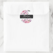 Sticker Rond Boho rose fleurs et plumes mariage merci (Sac)