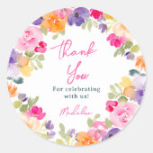 Sticker Rond Boho rose floral merci douche nuptiale (Devant)