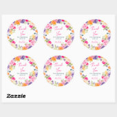 Sticker Rond Boho rose floral merci douche nuptiale (Feuille)