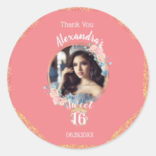 Sticker Rond Boho Rose Gold Custom Photo Sweetseize Merci