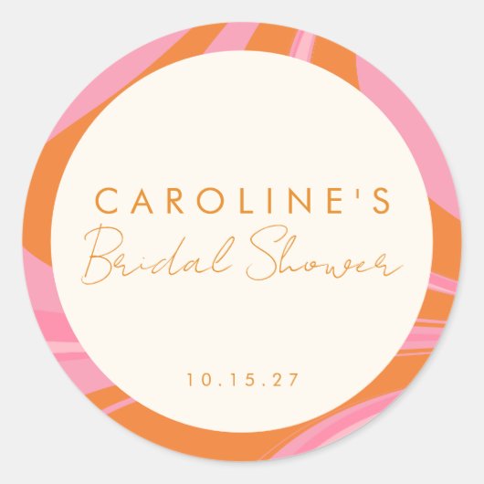 Sticker Rond Boho Rose Orange Abstrait Mariage Personnalisé (Devant)