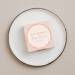 Sticker Rond Boho Rose Orange Floral Cute Baby shower personnal