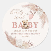 Sticker Rond Boho rose Teddy Ours Baby shower Fille bébé (Devant)