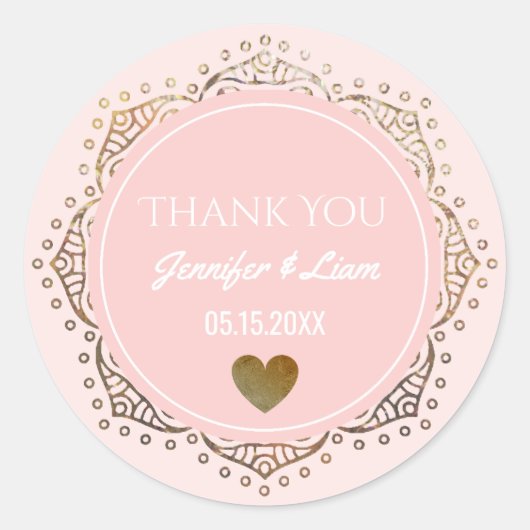 Sticker Rond Boho rose vif Mariage Coeur Merci Favoriser (Devant)