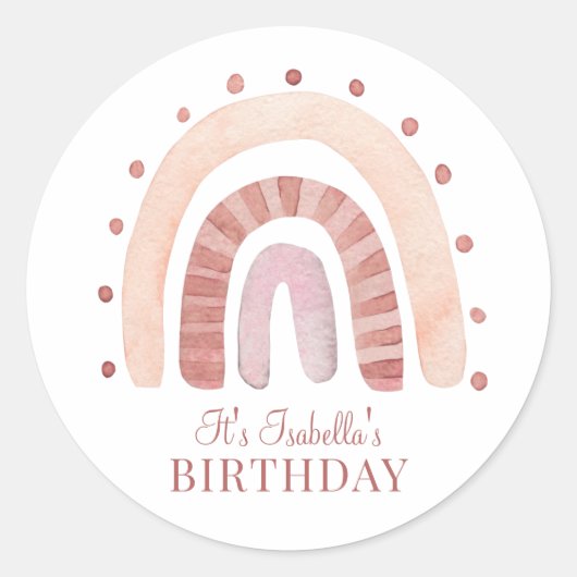 Sticker Rond Boho Rosy Pink Brown Arc-en-ciel fête d'anniversai (Devant)
