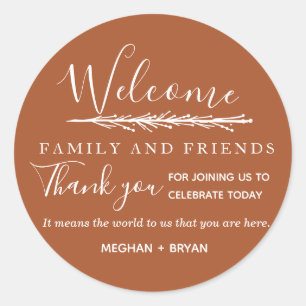 Sticker Rond Boho Rust Bienvenue à notre Mariage