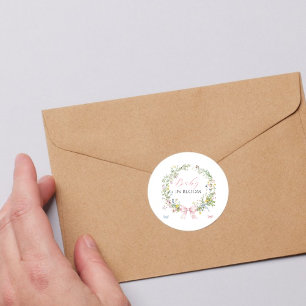 Sticker Rond Boho Rustic Baby en Baby shower de boue rose en fl