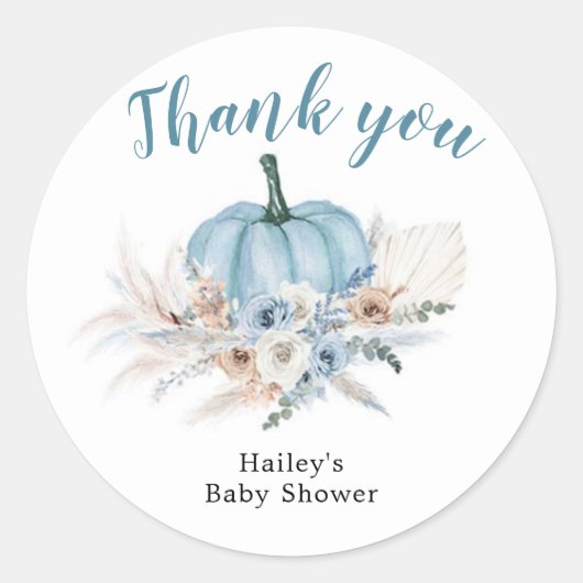 Sticker Rond Boho Rustic Blue Citrouille C'est un garçon Merci (Devant)