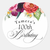 Sticker Rond Boho Rustic Fall Floral 100e fête d'anniversaire (Devant)