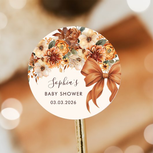 Sticker Rond Boho Rustic Fall Floral Baby Shower
