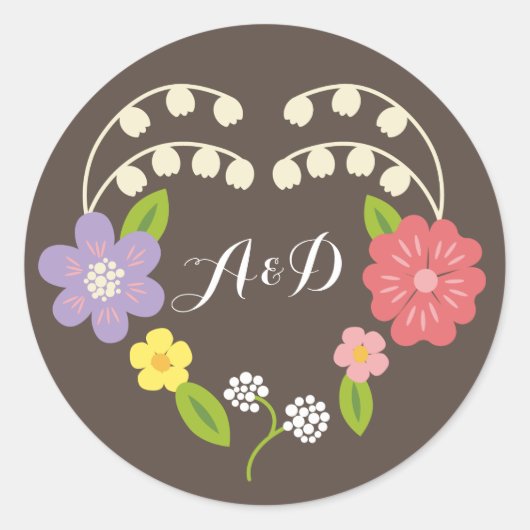 Sticker Rond Boho Rustic Floral Mariage (Devant)