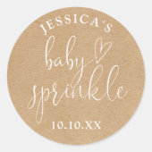 Sticker Rond Boho Rustic Kraft Baby Sprinkle Douche Favoriser (Devant)