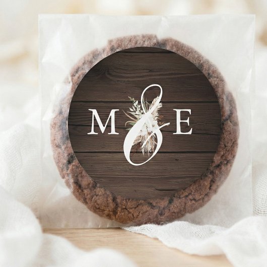 Sticker Rond Boho Rustic Neutral Dried Palm Leaves Wedding Squa
