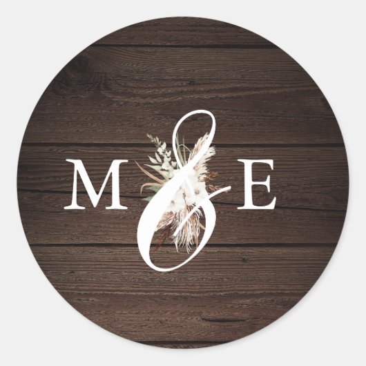 Sticker Rond Boho Rustic Neutral Dried Palm Leaves Wedding Squa (Devant)