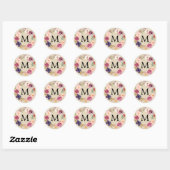 Sticker Rond Boho rustique aquarelle Floral Wreath Monogramme (Feuille)