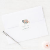 Sticker Rond Boho rustique Argent & Rose Floral Doux Seize (Enveloppe)