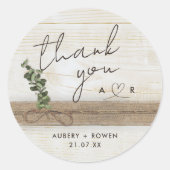 Sticker Rond Boho Rustique Burlap Bois Eucalyptus Merci (Devant)