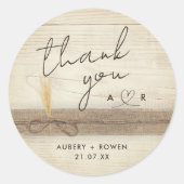 Sticker Rond Boho Rustique Burlap Bois Pampass Merci (Devant)