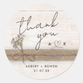 Sticker Rond Boho Rustique Burlap Fleur sauvage de bois Merci (Devant)