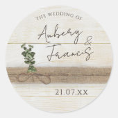 Sticker Rond Boho Rustique Burlap Floral Bois Eucalyptus Mariag (Devant)