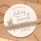 Sticker Rond Boho Rustique Burlap Floral Fleur sauvage Mariage