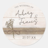 Sticker Rond Boho Rustique Burlap Floral Fleur sauvage Mariage (Devant)