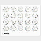 Sticker Rond Boho Rustique Dusty Blue Flowers Mariage (Feuille)