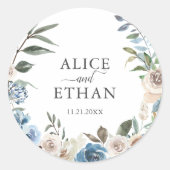 Sticker Rond Boho Rustique Dusty Blue Flowers Mariage (Devant)