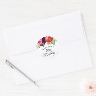 Sticker Rond Boho Rustique Fête d'anniversaire 70 ans Floral Aq
