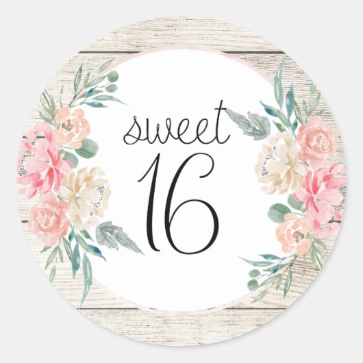 Sticker Rond Boho Rustique Floral Sweet 16 Anniversaire (Devant)