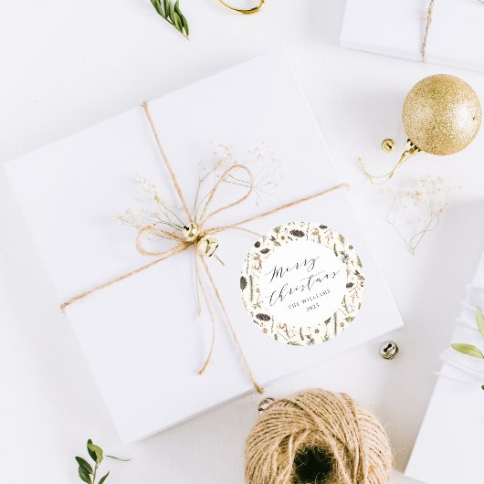 Sticker Rond Boho Rustique moderne Noël Vintage Botanique