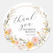 Sticker Rond Boho rustique Neutral Fleur sauvage Floral Merci (Devant)