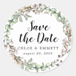 Sticker Rond Boho Rustique rose mariage floral Enregistrer la d