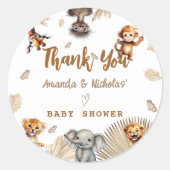 Sticker Rond Boho Safari Animaux Baby shower Merci (Devant)