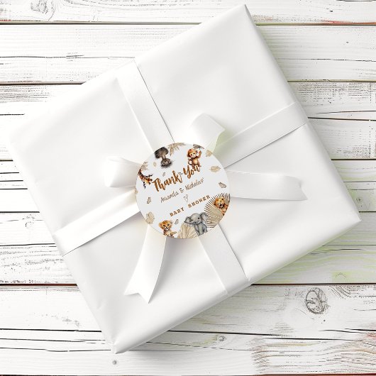 Sticker Rond Boho Safari Animaux Baby shower Merci