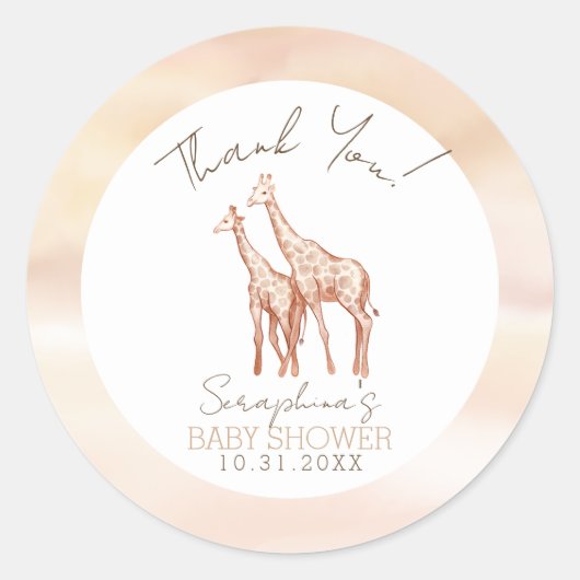 Sticker Rond Boho Safari Giraffe Baby shower (Devant)