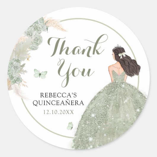 Sticker Rond Boho Sage Green Quinceañera Merci (Devant)