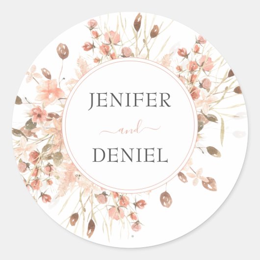 Sticker Rond Boho séché aquarelle Mariage floral (Devant)