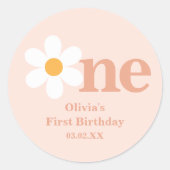 Sticker Rond Boho Spring Blush Rose Daisy Un Premier Anniversai (Devant)