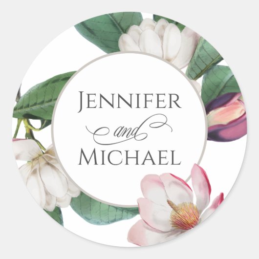Sticker Rond Boho Stylish Magnolia Floral Mariée et Salle (Devant)