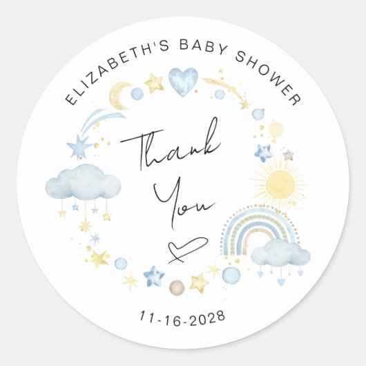 Sticker Rond Boho Sun Rainbow bébé garçon douche Merci (Devant)