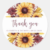 Sticker Rond Boho Sunflower Bourgogne Floral Mariage Merci (Devant)